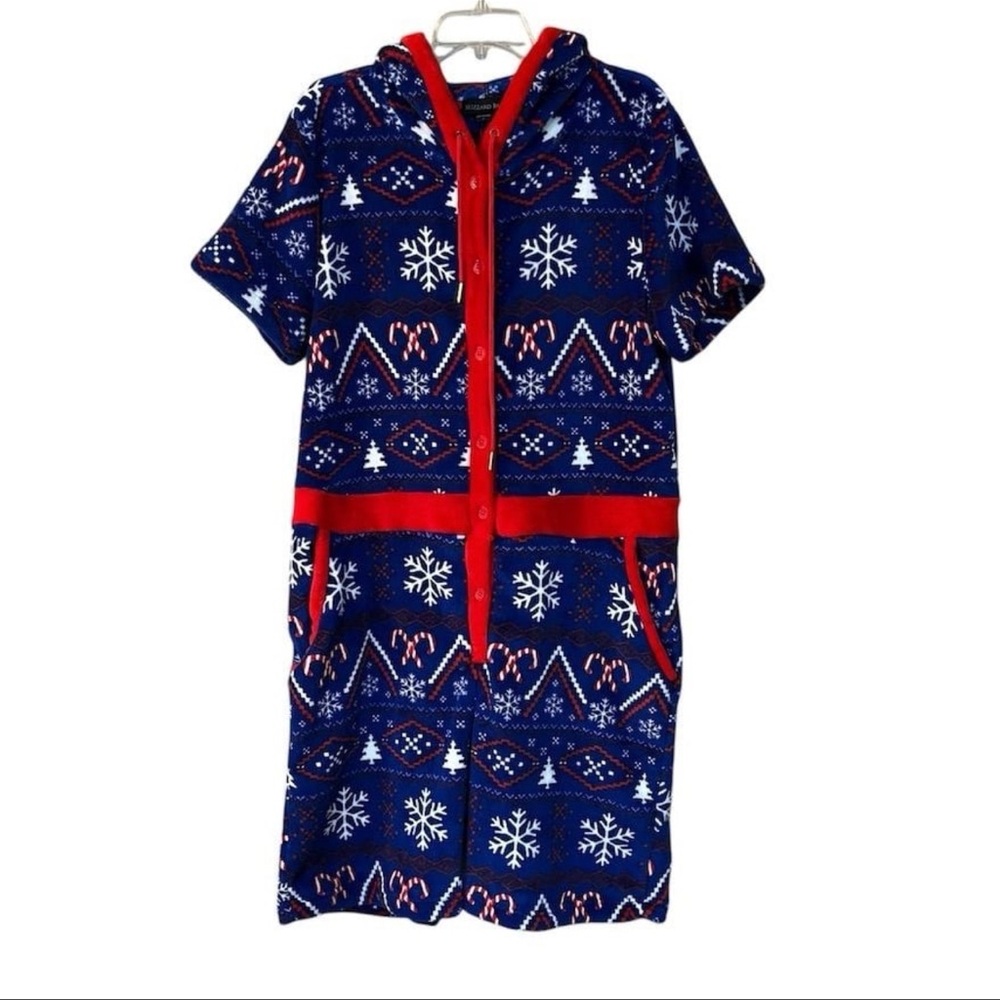 Blizzard Bay Unisex Adult L Ugly Christmas Hooded Romper/ PJs Blue & Red NWT!!